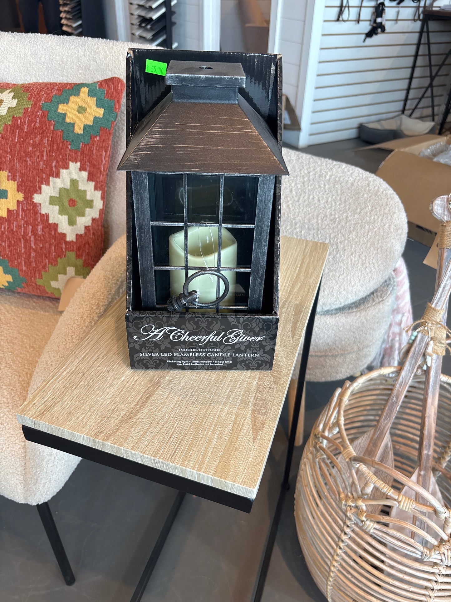 Silver Led Flame Less Candle Lantern