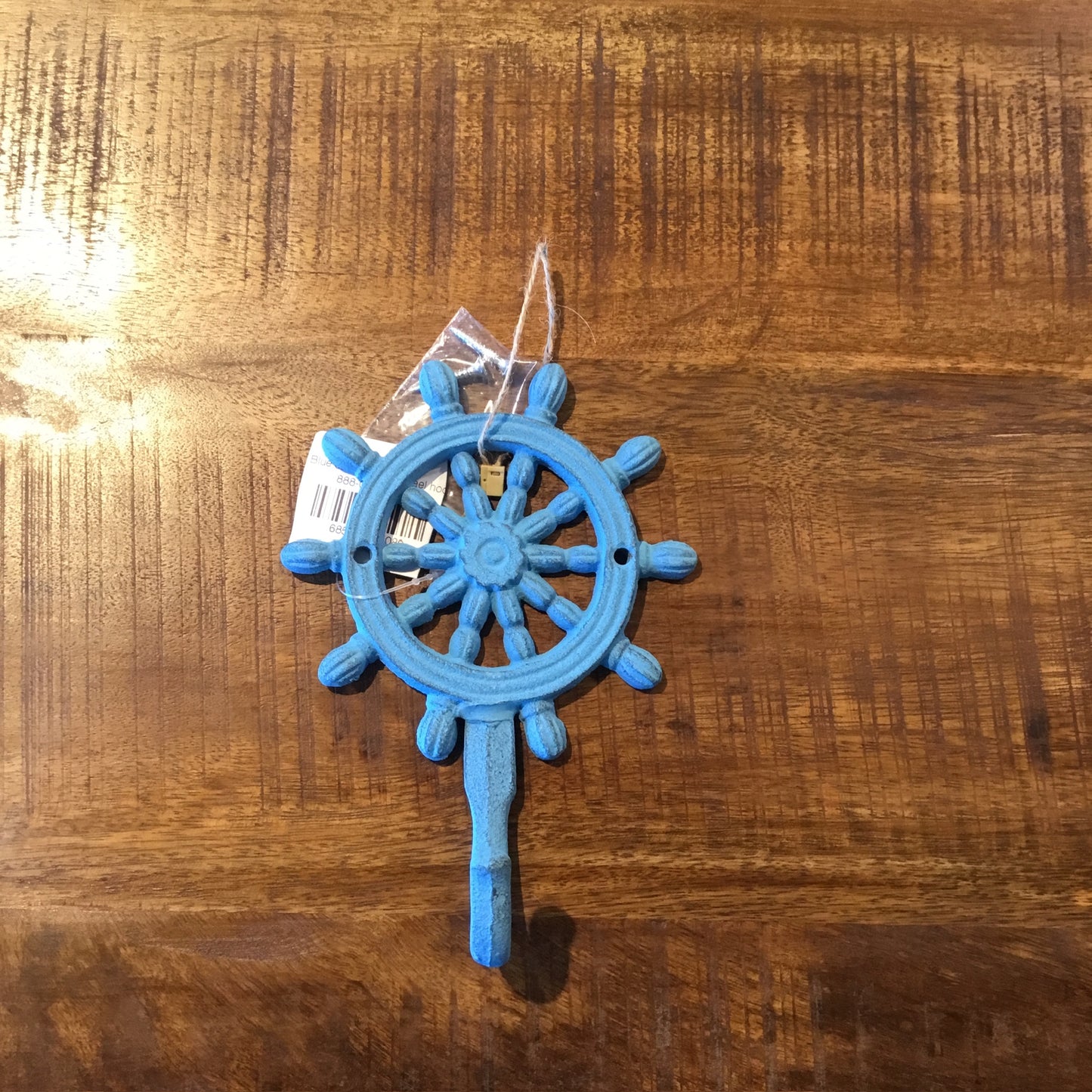 Blue cast iron stir wheel hook