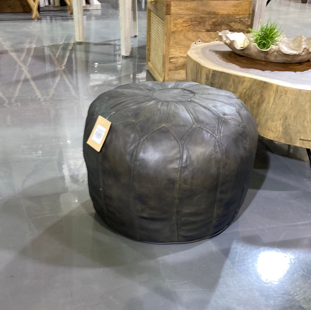 Dark Grey leather round ottoman