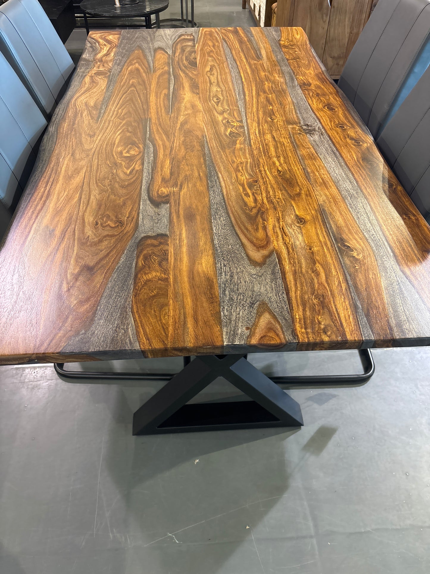 67 inch Grey Live edge rosewood dining table with X legs