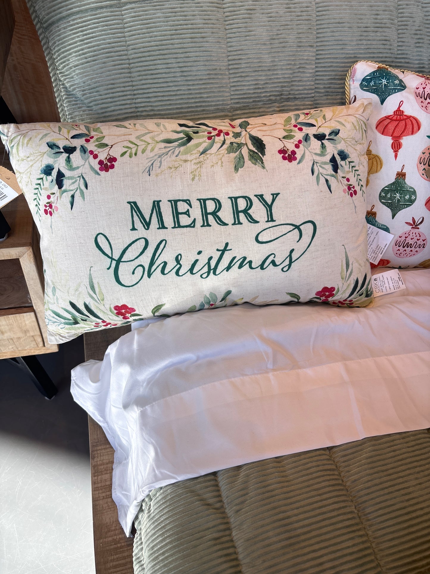 Merry Christmas Green Letter Pillow