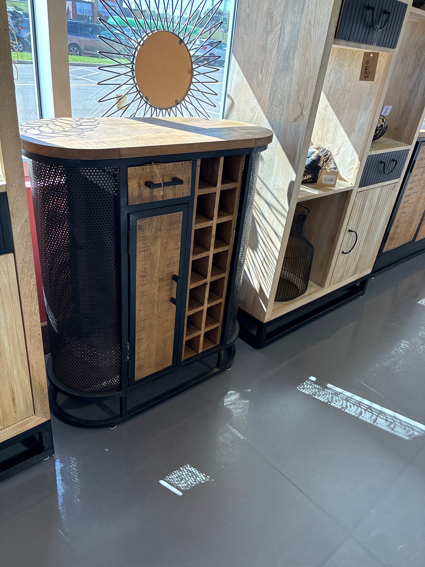 Dundas industrial Rustic Mango wood wine Cabinet