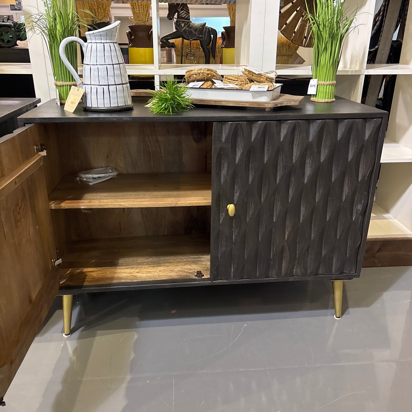 ADAMA - 2 Carved doors, wave pattern, sideboard