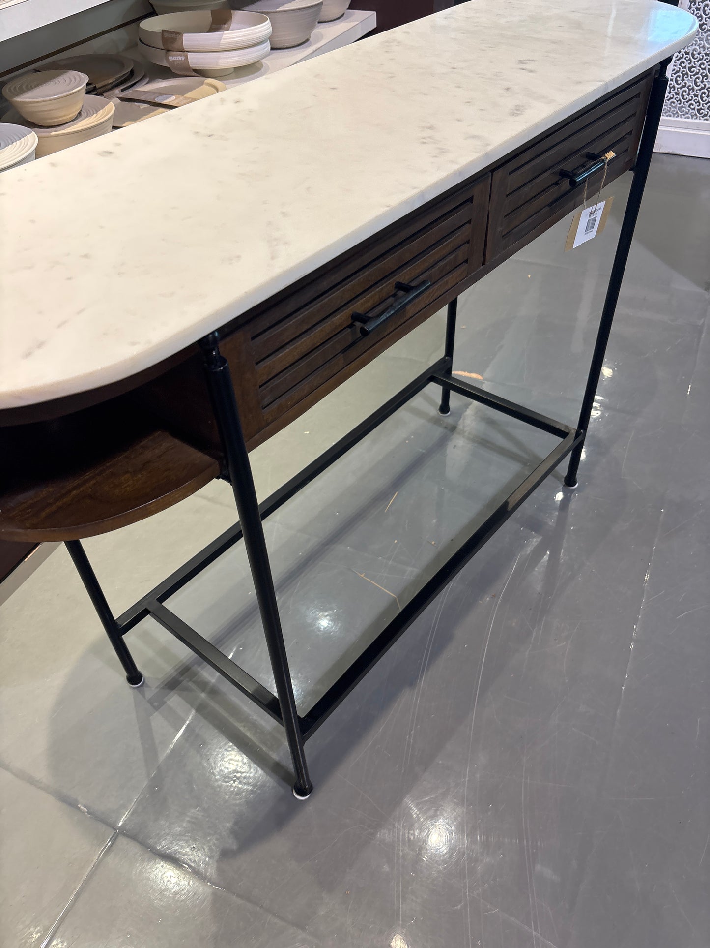 OVAL -Solid Mango Wood console with marble top