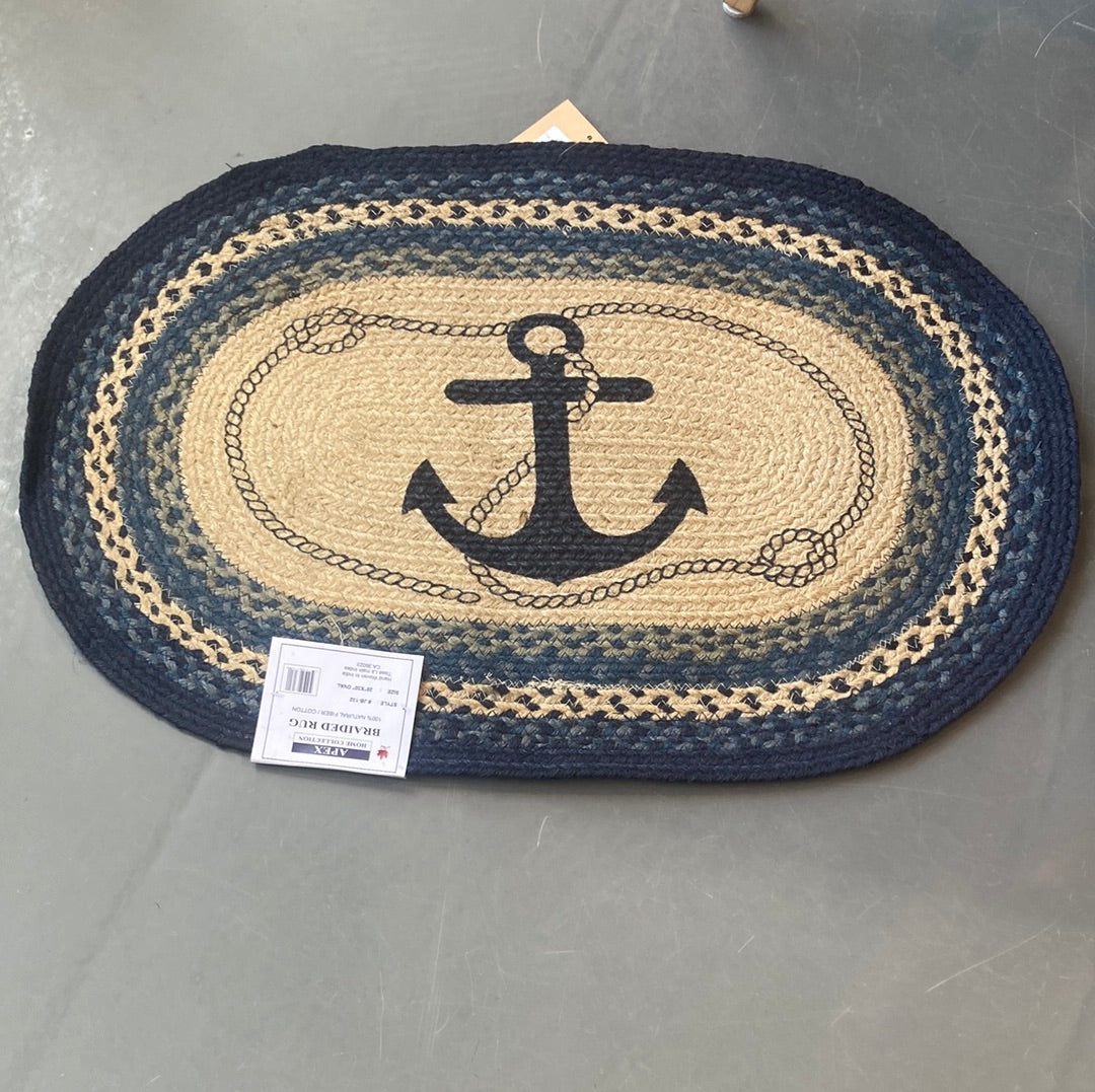 Oval Braided Jute Rug - Anchor Print