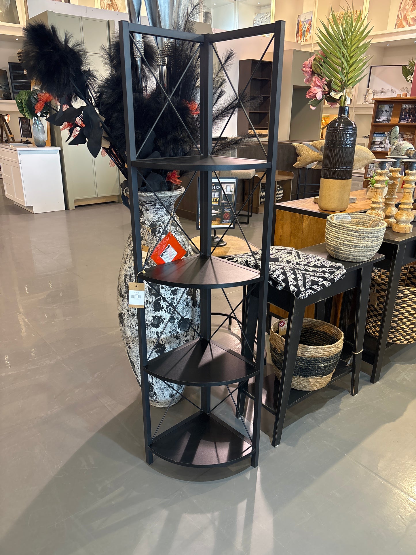 60'H Black Metal Corner Bookcase