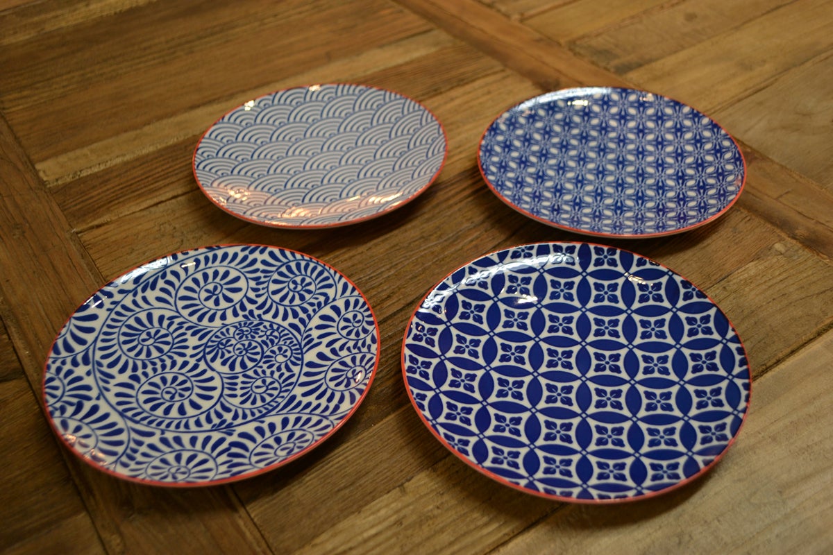 Set of 4 Ceramic plates with red rim