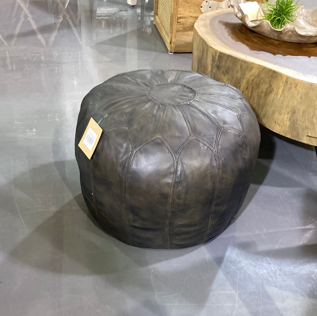 Dark Grey leather round ottoman