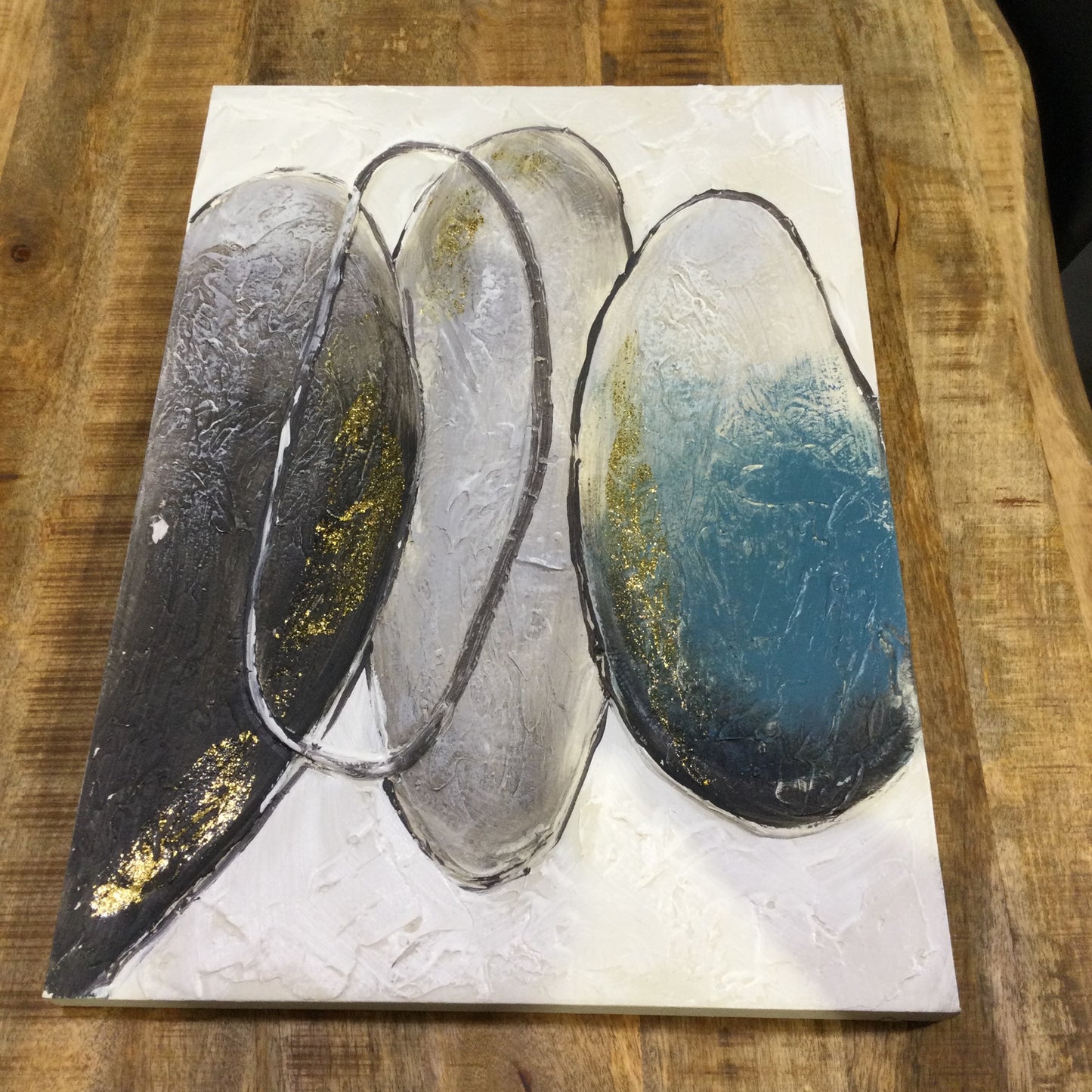 Abstract turquoise white black painting