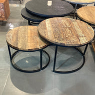 Old wood 30 inch Round nesting coffee tables (set of 2)