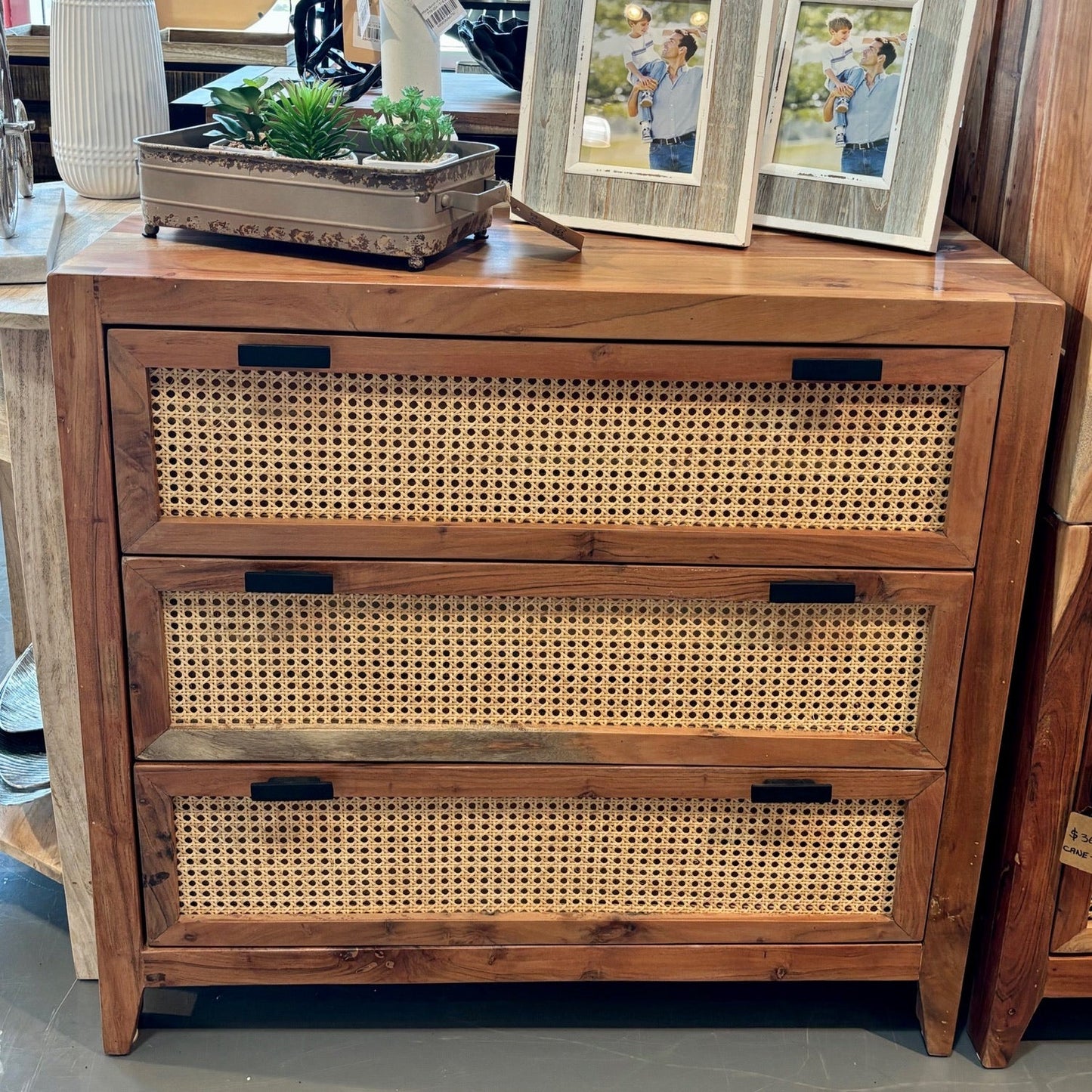 Sarah Cane 3 drawer Acacia wood Dresser