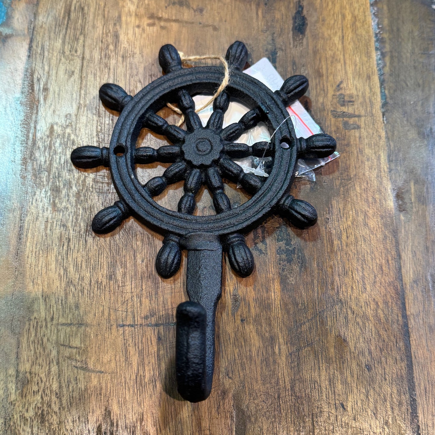 Black cast iron helm wall hook