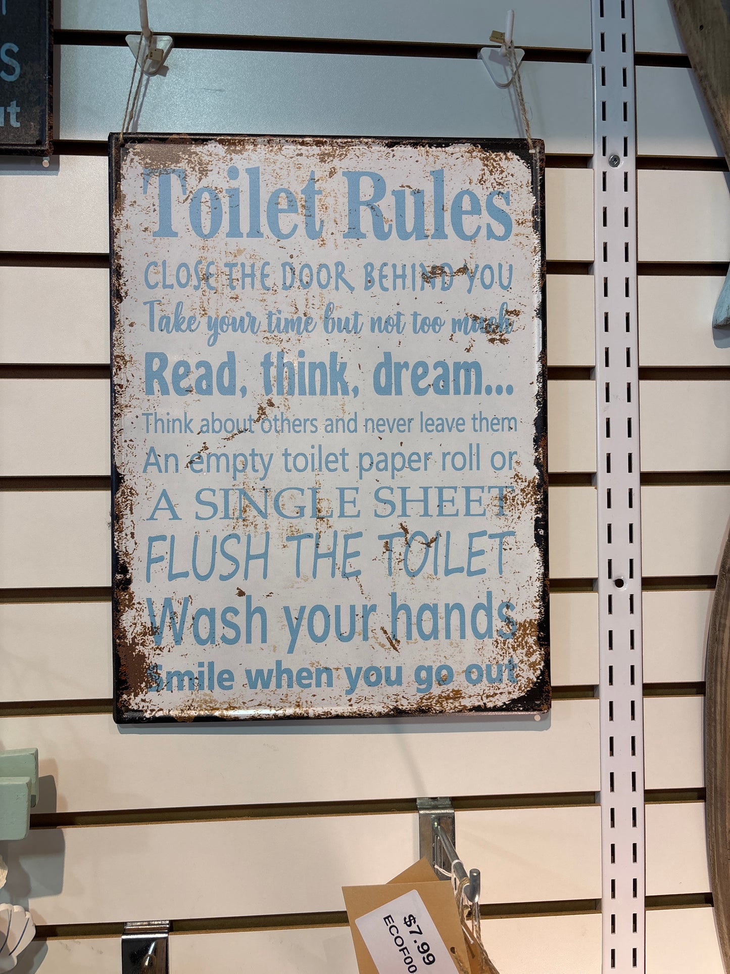 metal wall sign (toilet rules) (asstd)