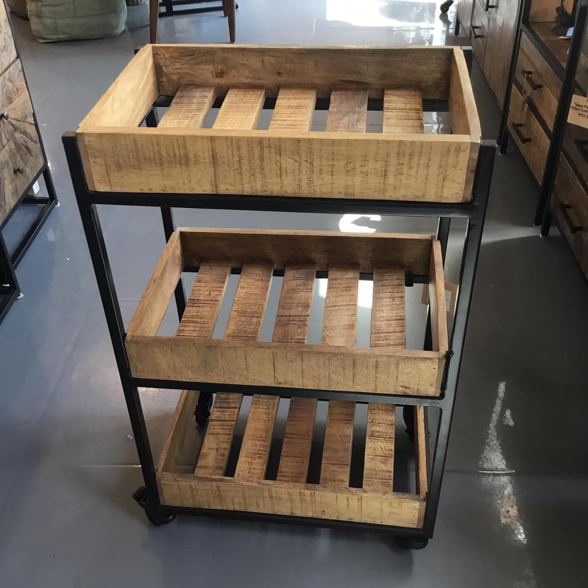 Sauveur 3 shelf lats mango wood trolley
