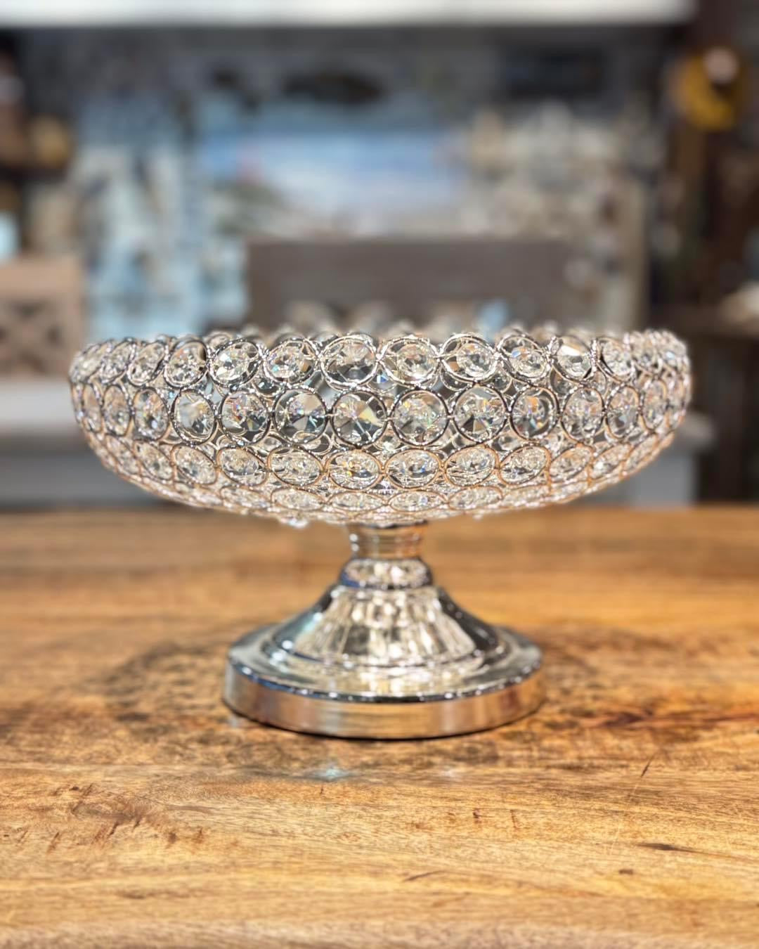 Large Decorative Silver Jeweled Dish