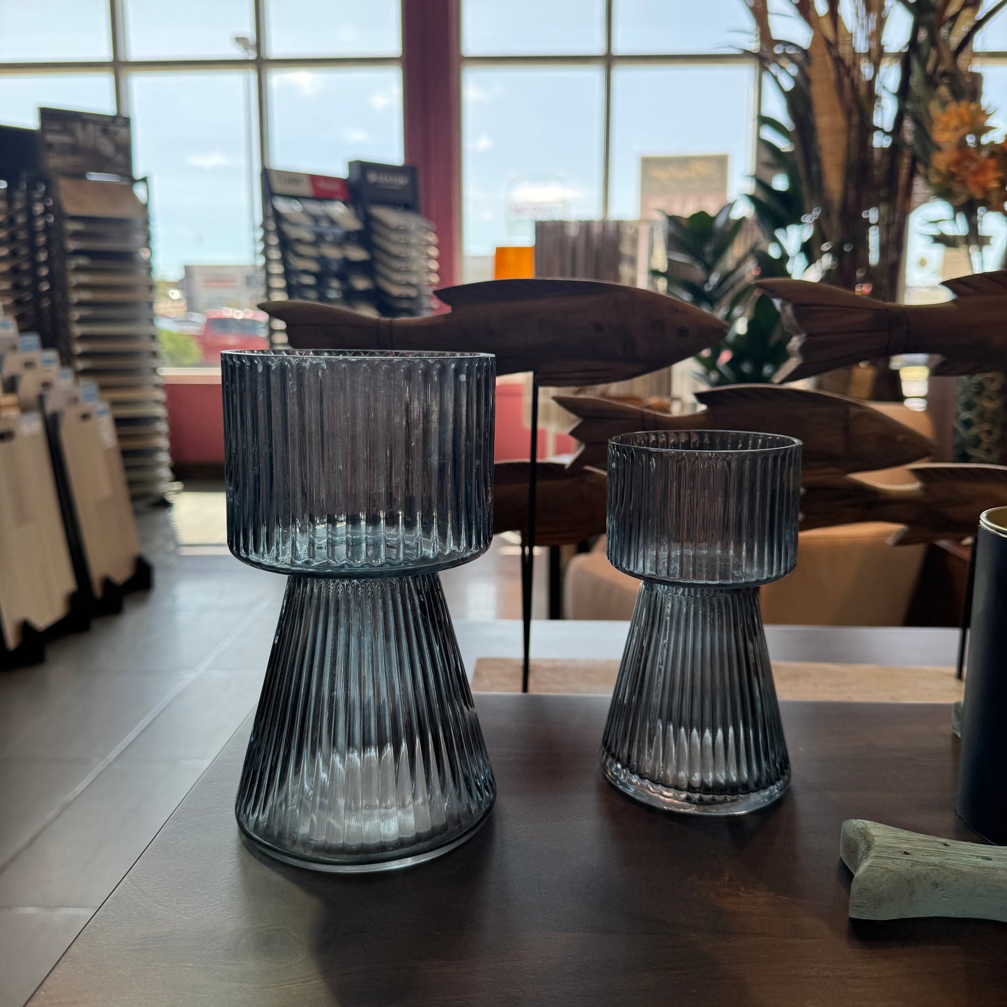 Blue Glass Candle Holder Medium
