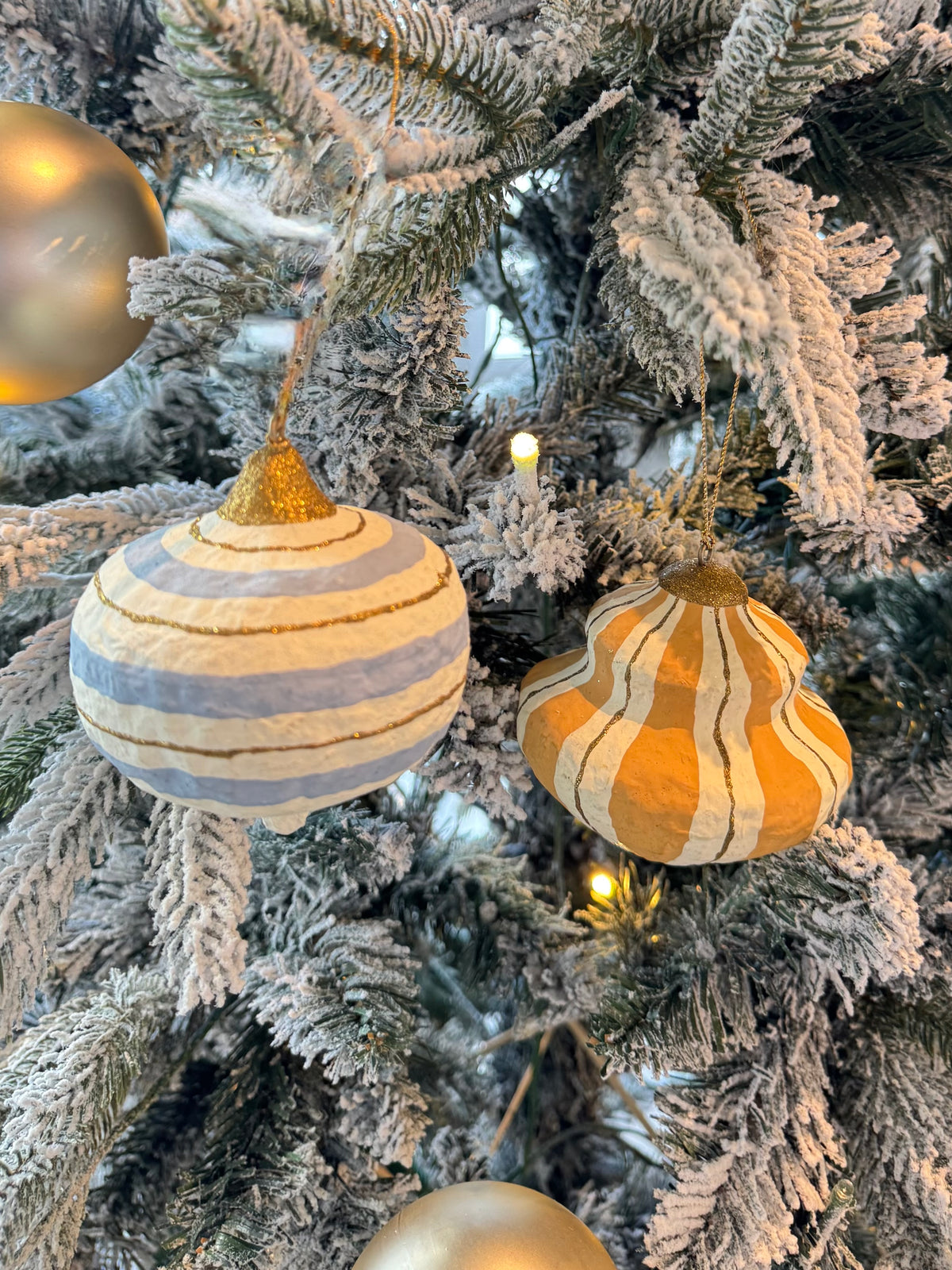 Blue/gold Striped Christmas Ornaments
