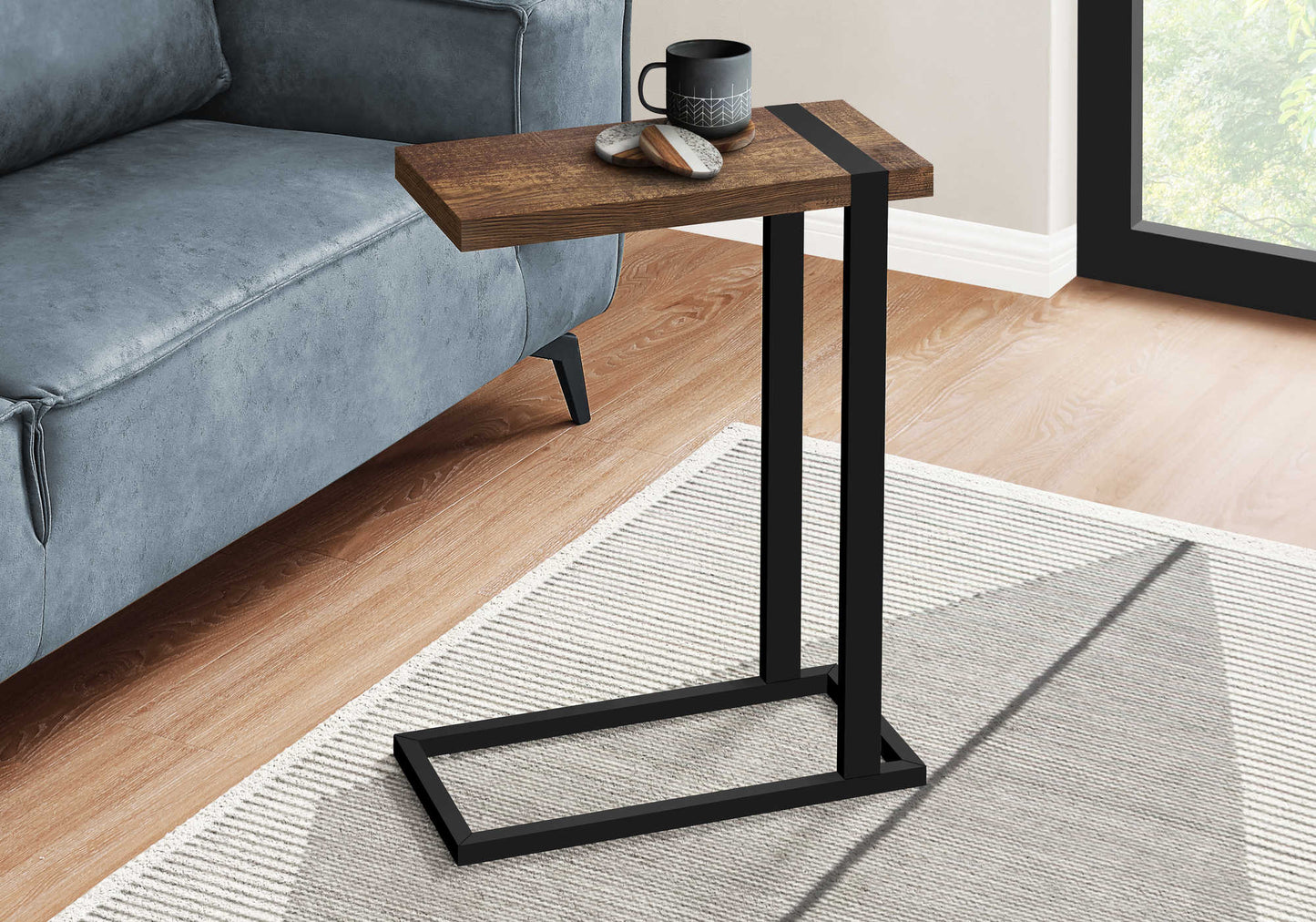 Reclaimed Wood Look Accent Table C-Shaped