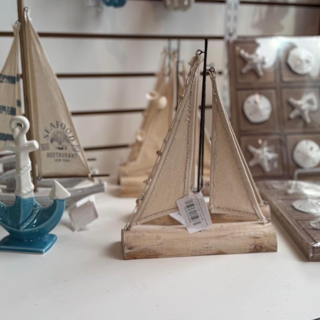 Simple Wooden Sailboat with canvas sails