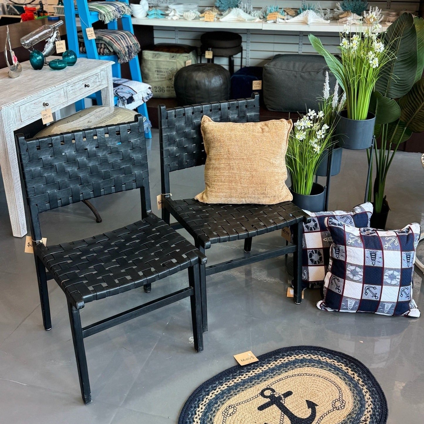 Black teak and leather dining chair