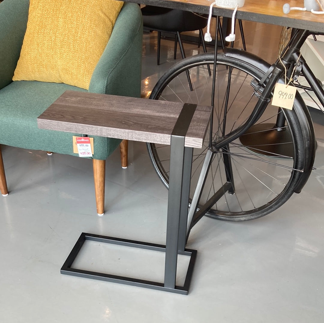 Reclaimed Wood Look Accent Table C-Shaped