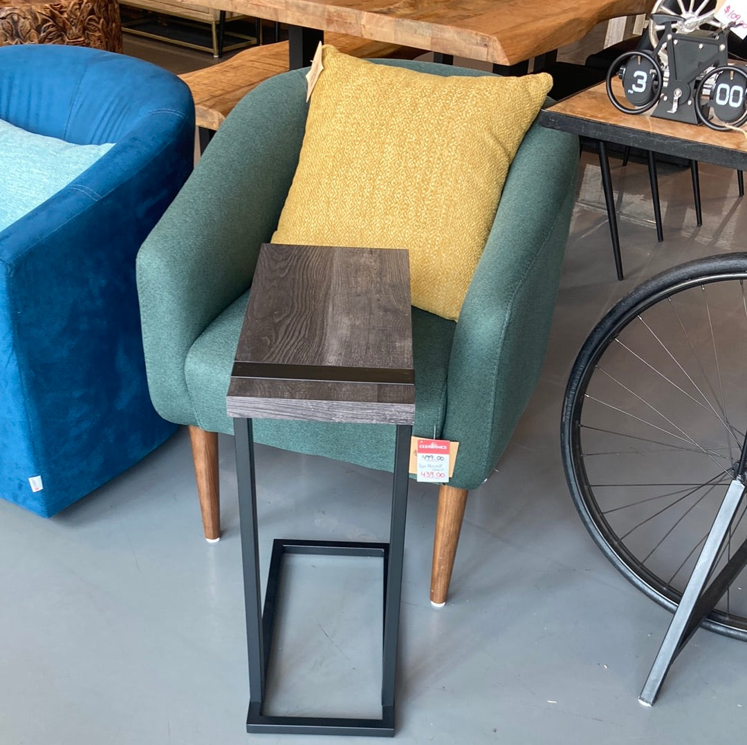 Reclaimed Wood Look Accent Table C-Shaped