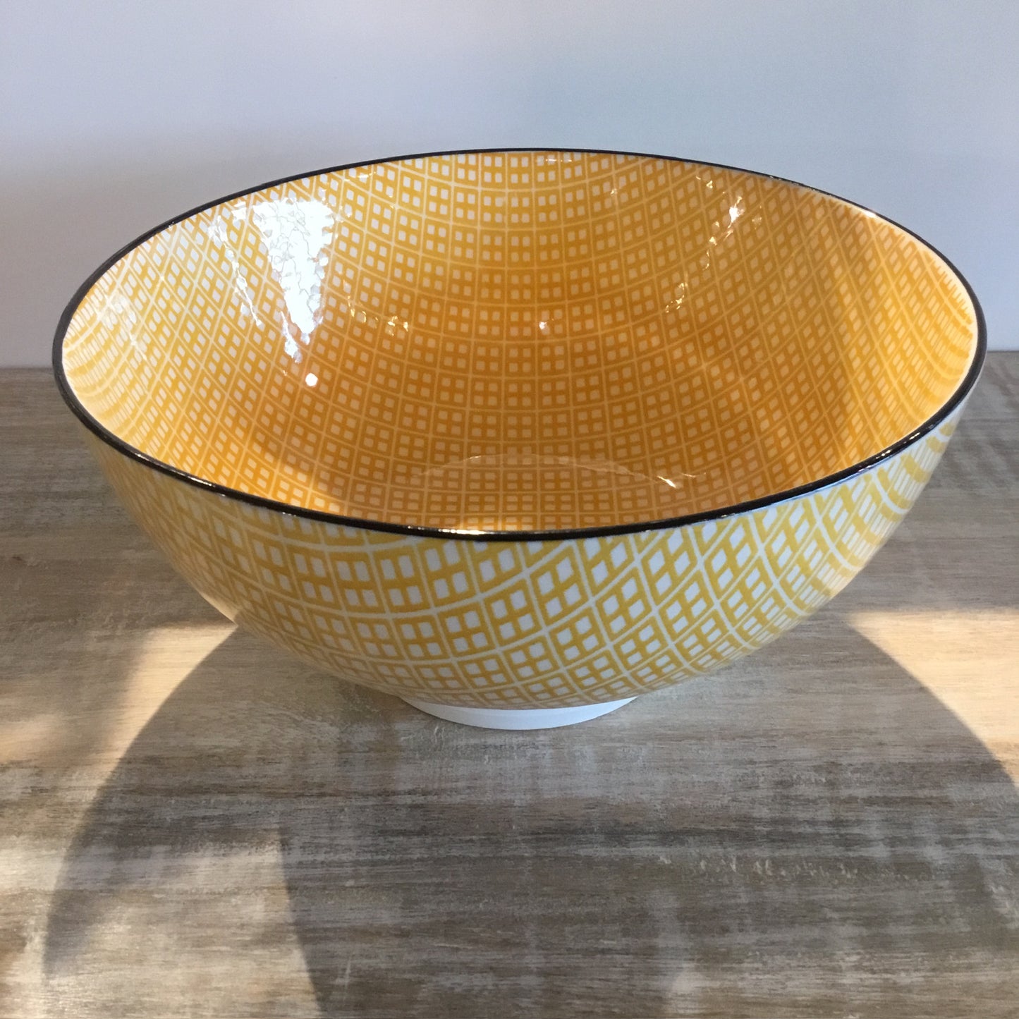 Yellow with Black Trim Kaze Porcelain 8 inch Diameter Bowl