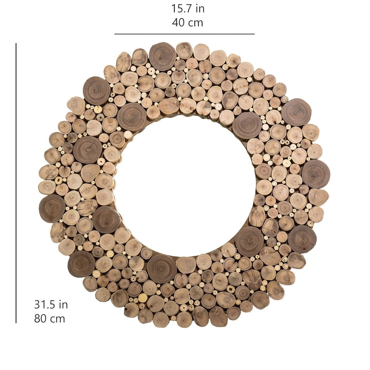 Topher round eucalyptus wood decorative wall mirror