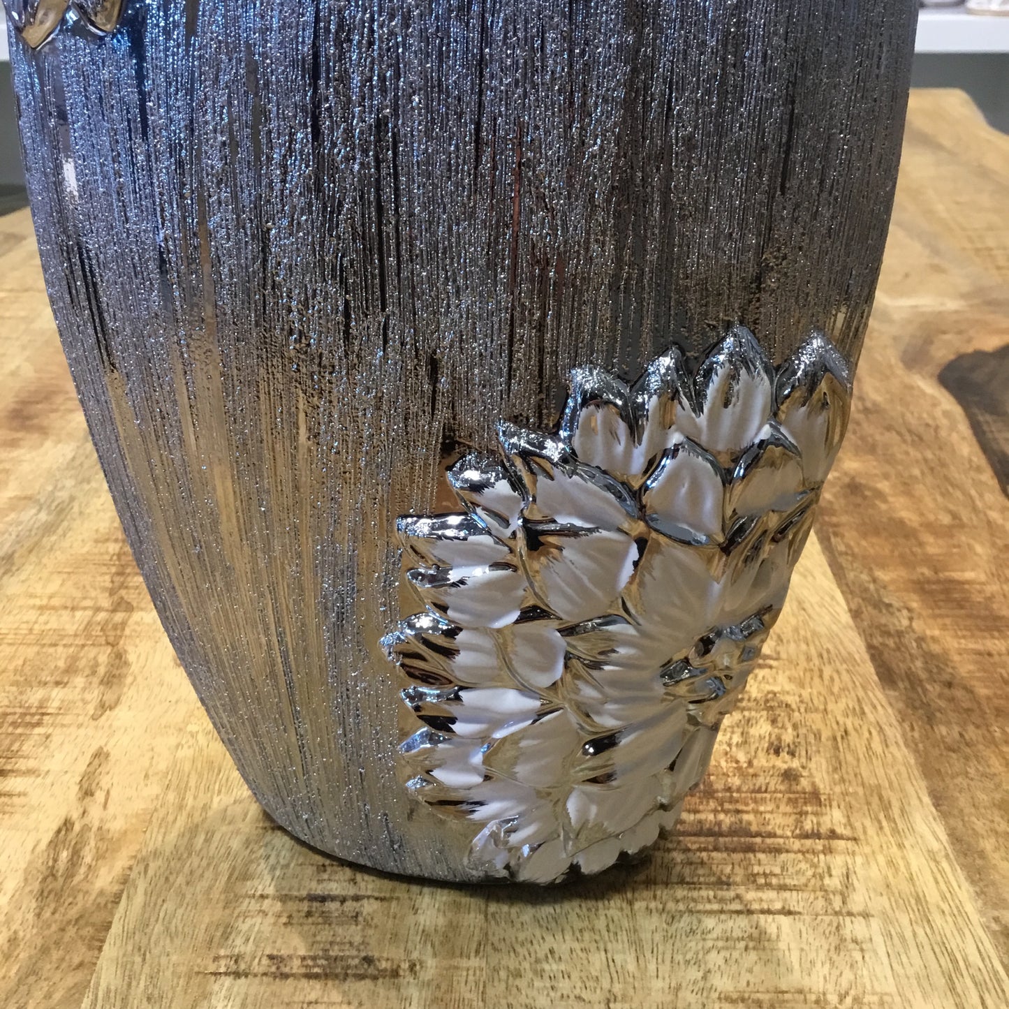Silver and White Floral Decorative Vase
