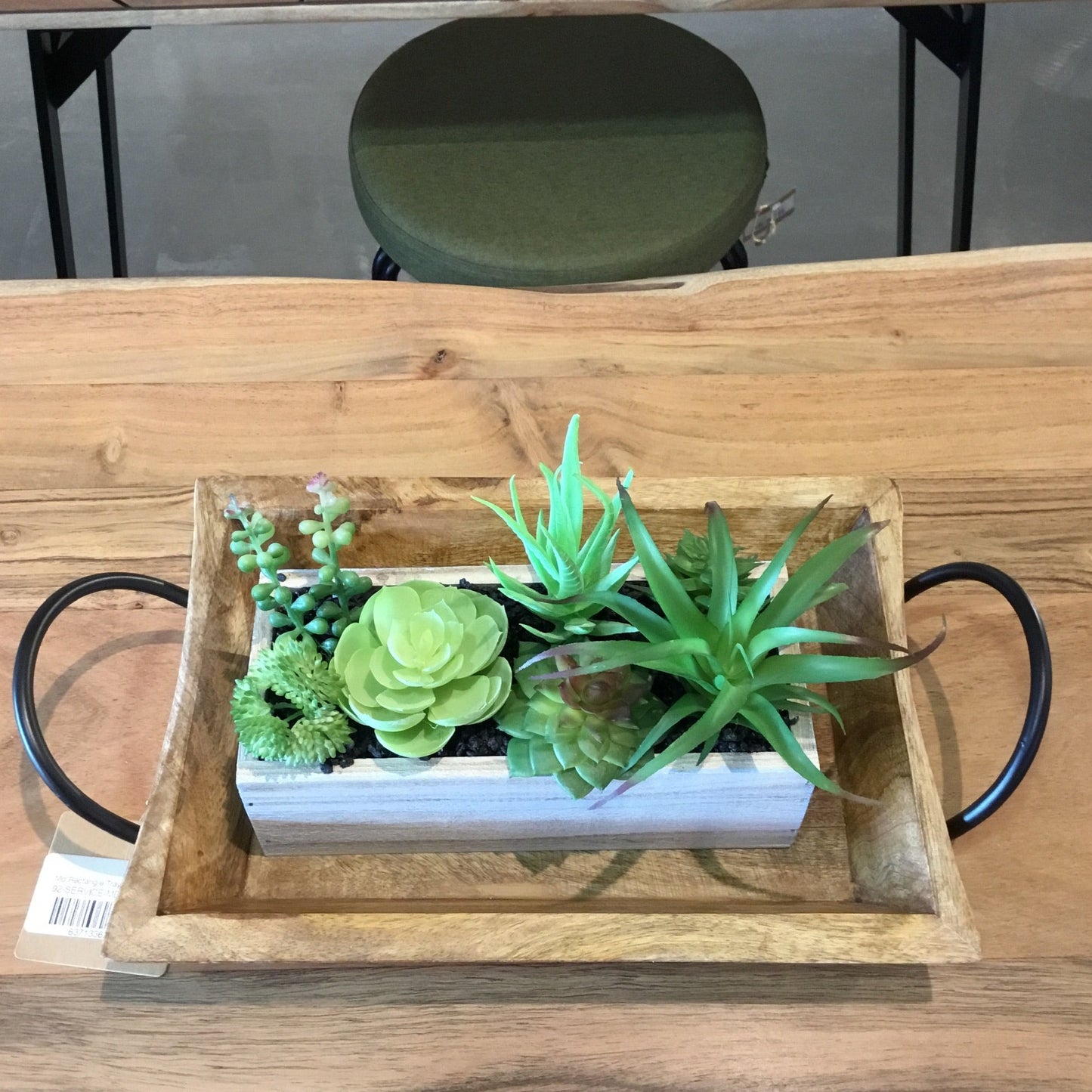 Artificial Succulent Arrangement in a Rustic Wooden Box