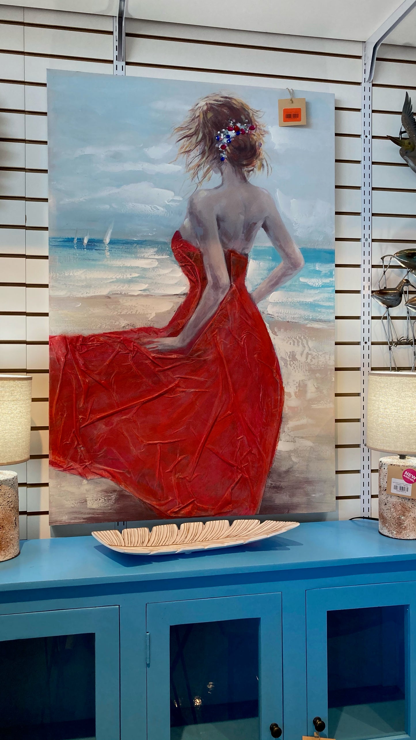 Lady in Red Chiffon Dress by Water Painting
