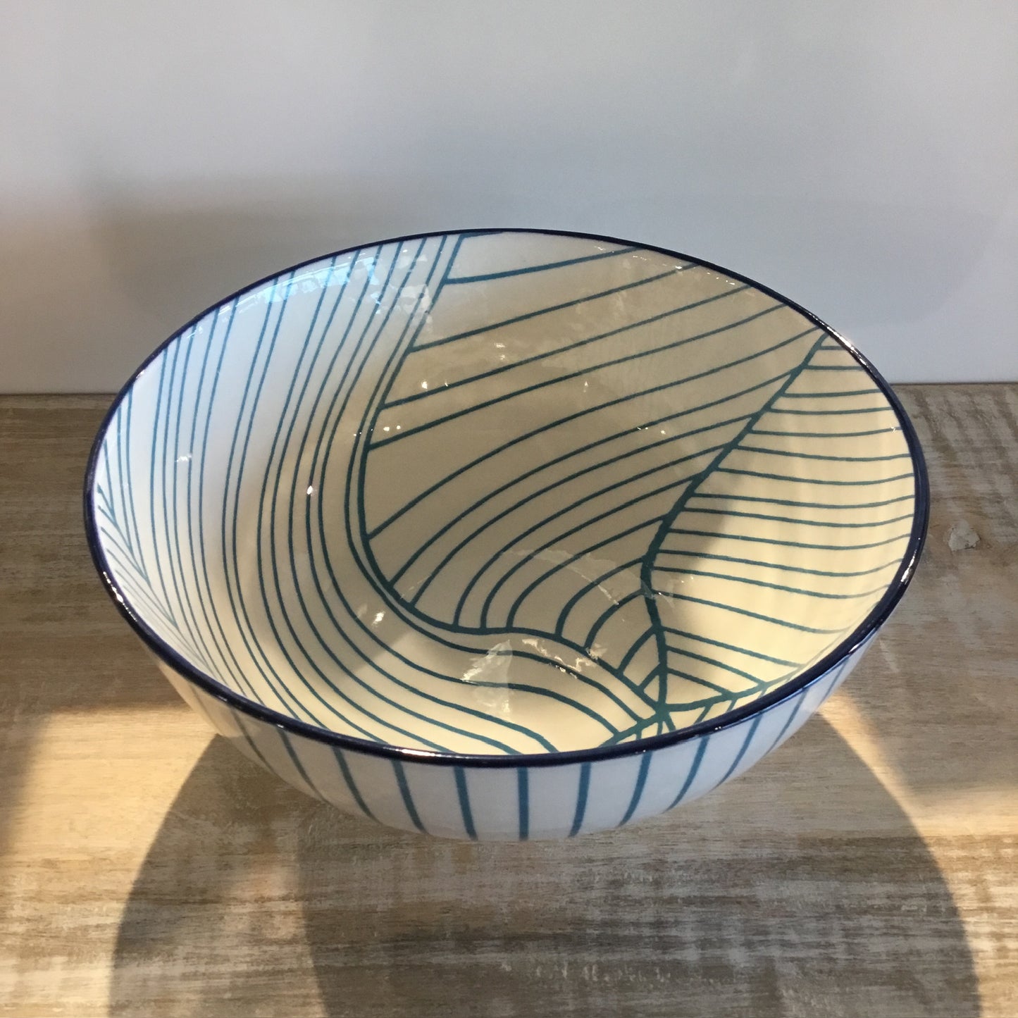 Teal Linear Leaf Kaze Porcelain 8 inch Diameter Bowl