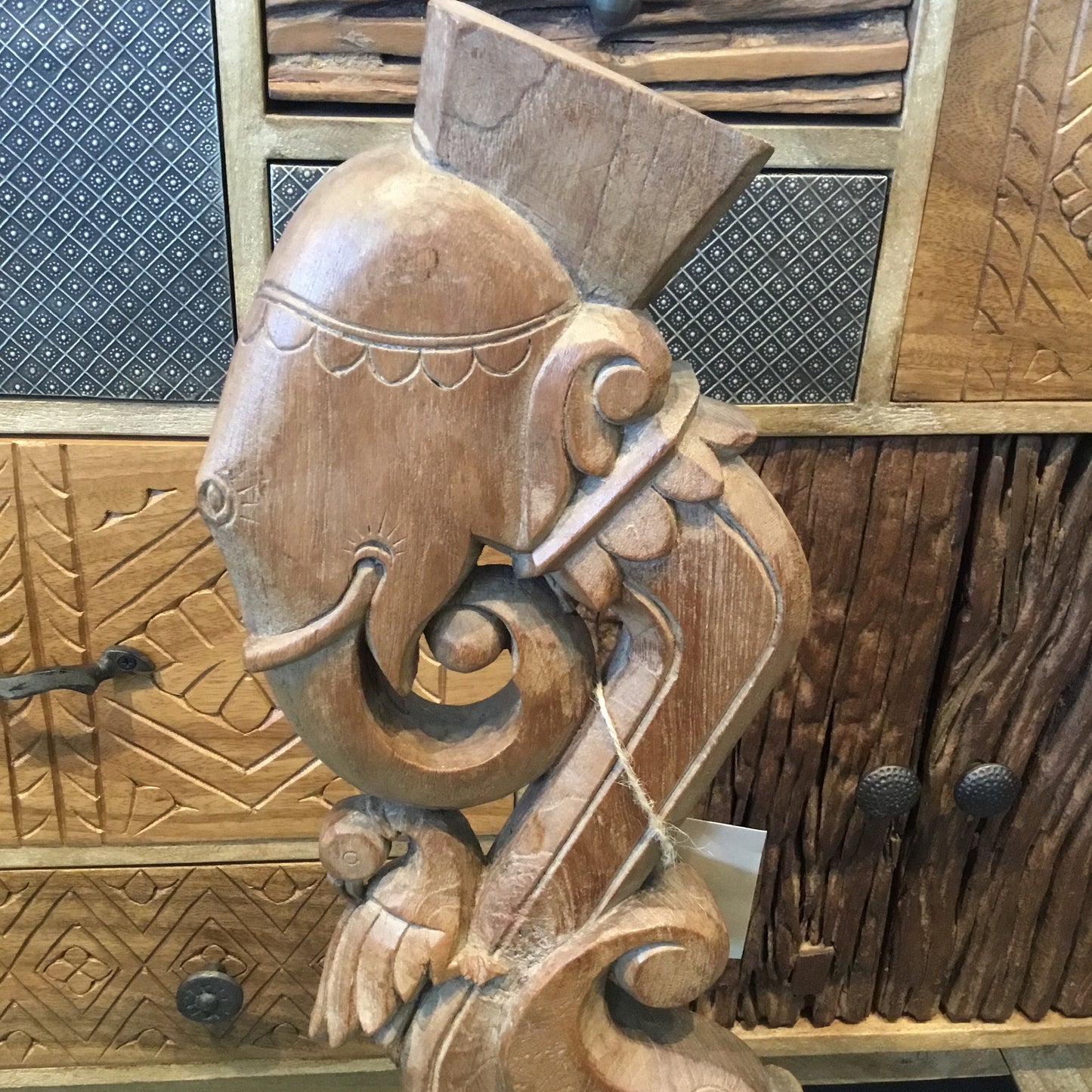 Wooden elephant on Metal Stand