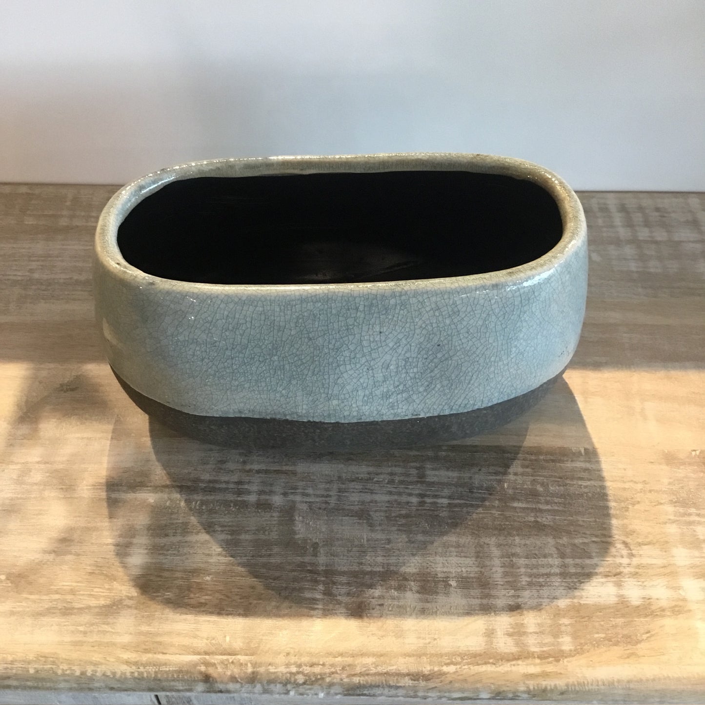 Corsica Ceramic Crackle 2 Tone Oval Pot Short - Celadon Blue