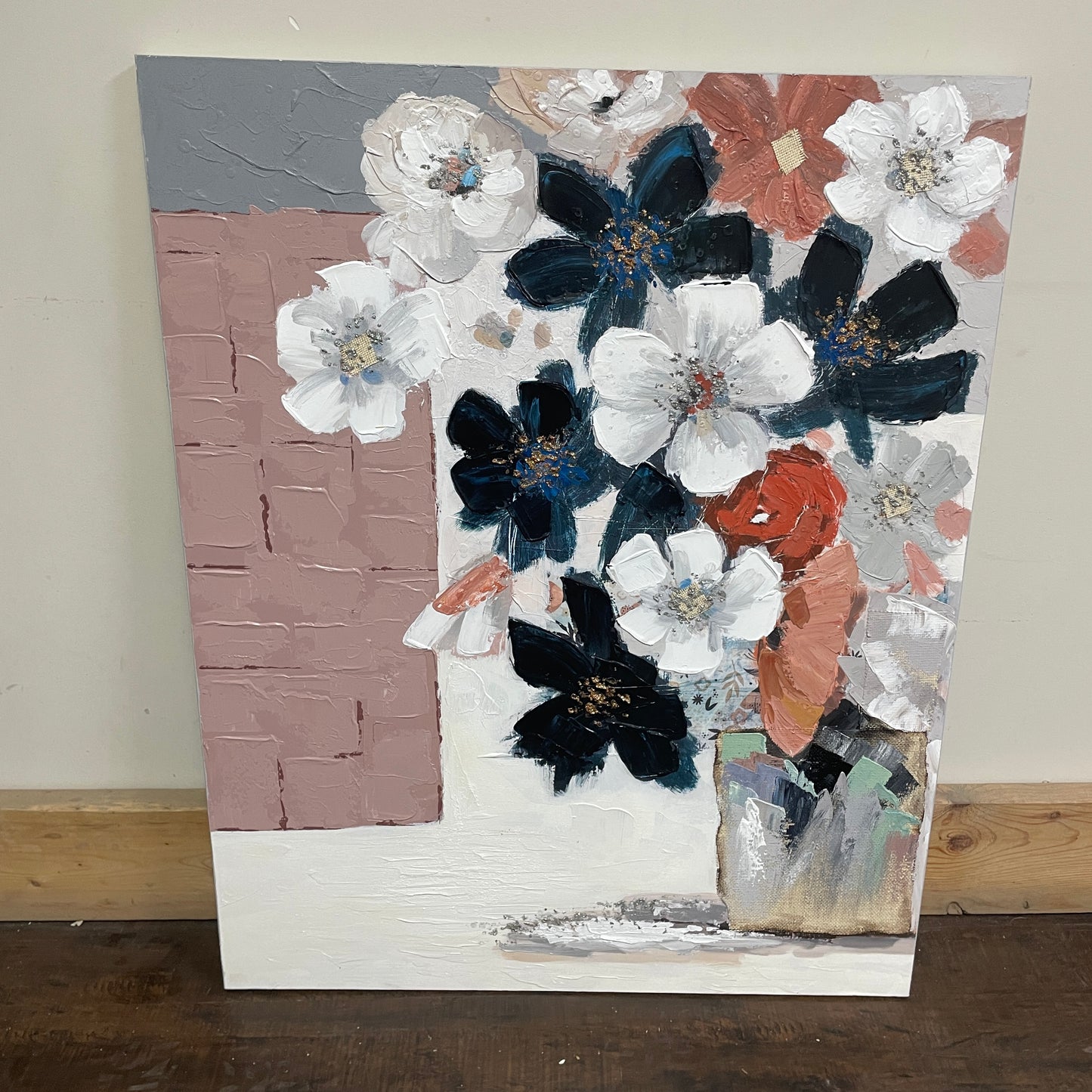 Bold Color Pink & Blue flower painting