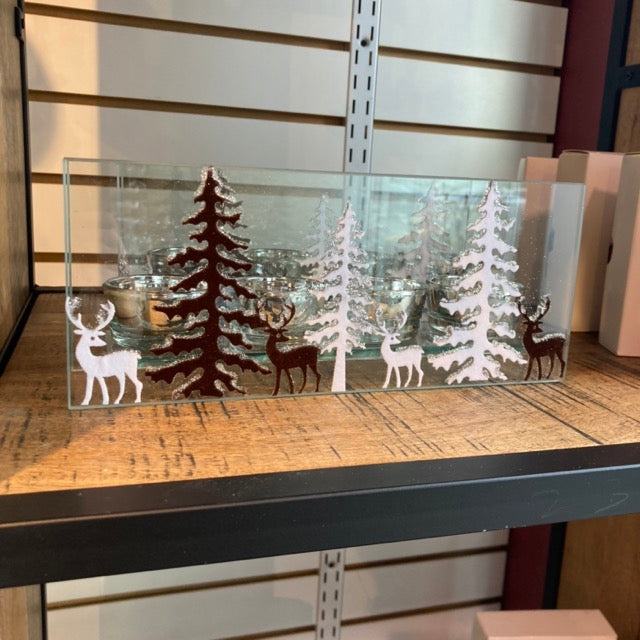 Small Glass Tealight Holder Forest