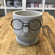 Extra Large Cement Planter of a Face with Glasses