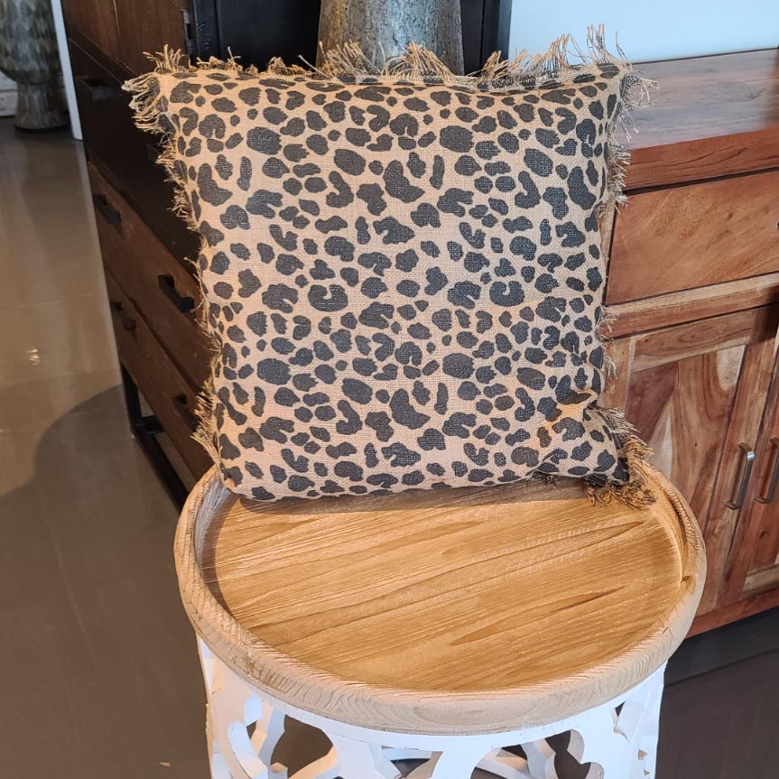 Jute with safari print and fray edge 18 x 18 pillow cover
