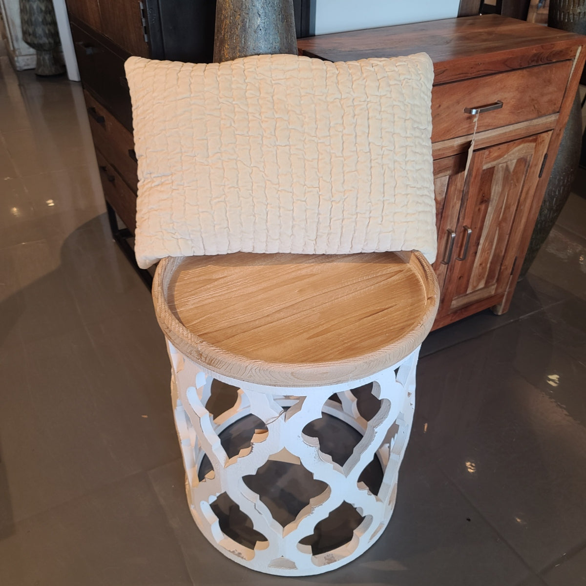 Beige Cotton velvet pillow cover with hand quilting