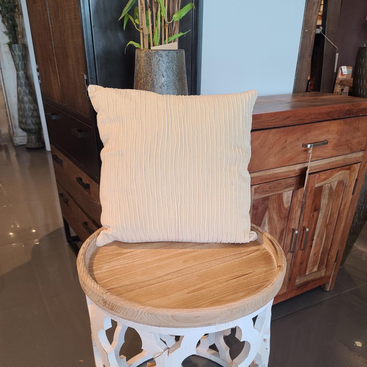 Beige Cotton Velvet 18 x 18 Pillow Cover with Ribbed Tucks