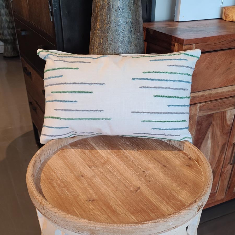 With broken aqua colors embroidery 12 x 20 pillow Cover