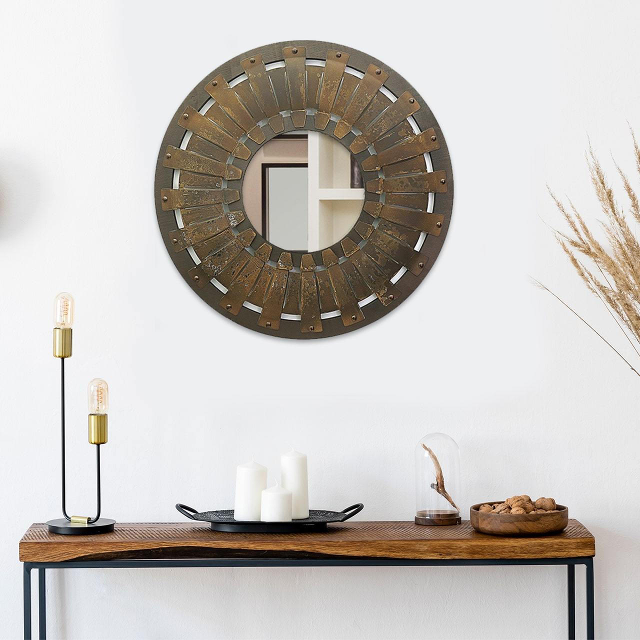 Dallas rustic round wall mirror