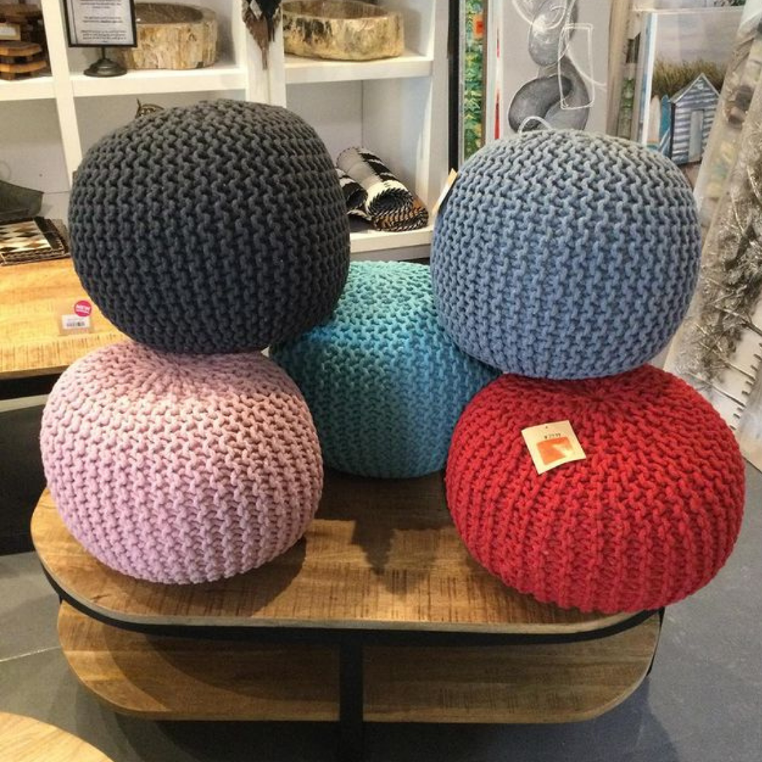 Red Gucci 14" Wide Round Pouf Ottoman