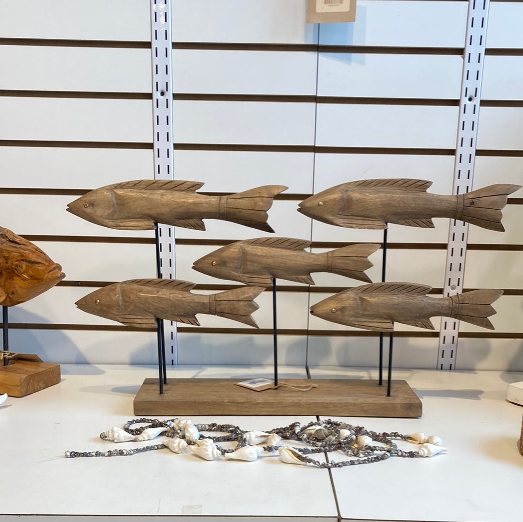 Wooden carved school of fish stand