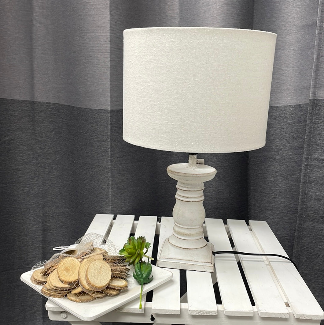 Short White Wash Candlestick Table lamp