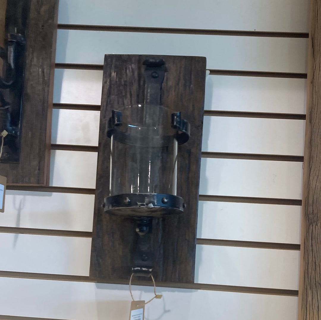 Glass Reclaimed wood wall light scone