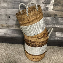 Load image into Gallery viewer, White and silver belly Seagrass storage Baskets
