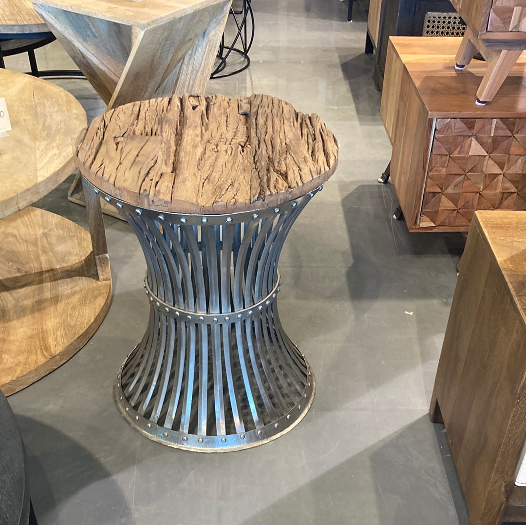 Vintage industrial Reclaimed wood and iron end table