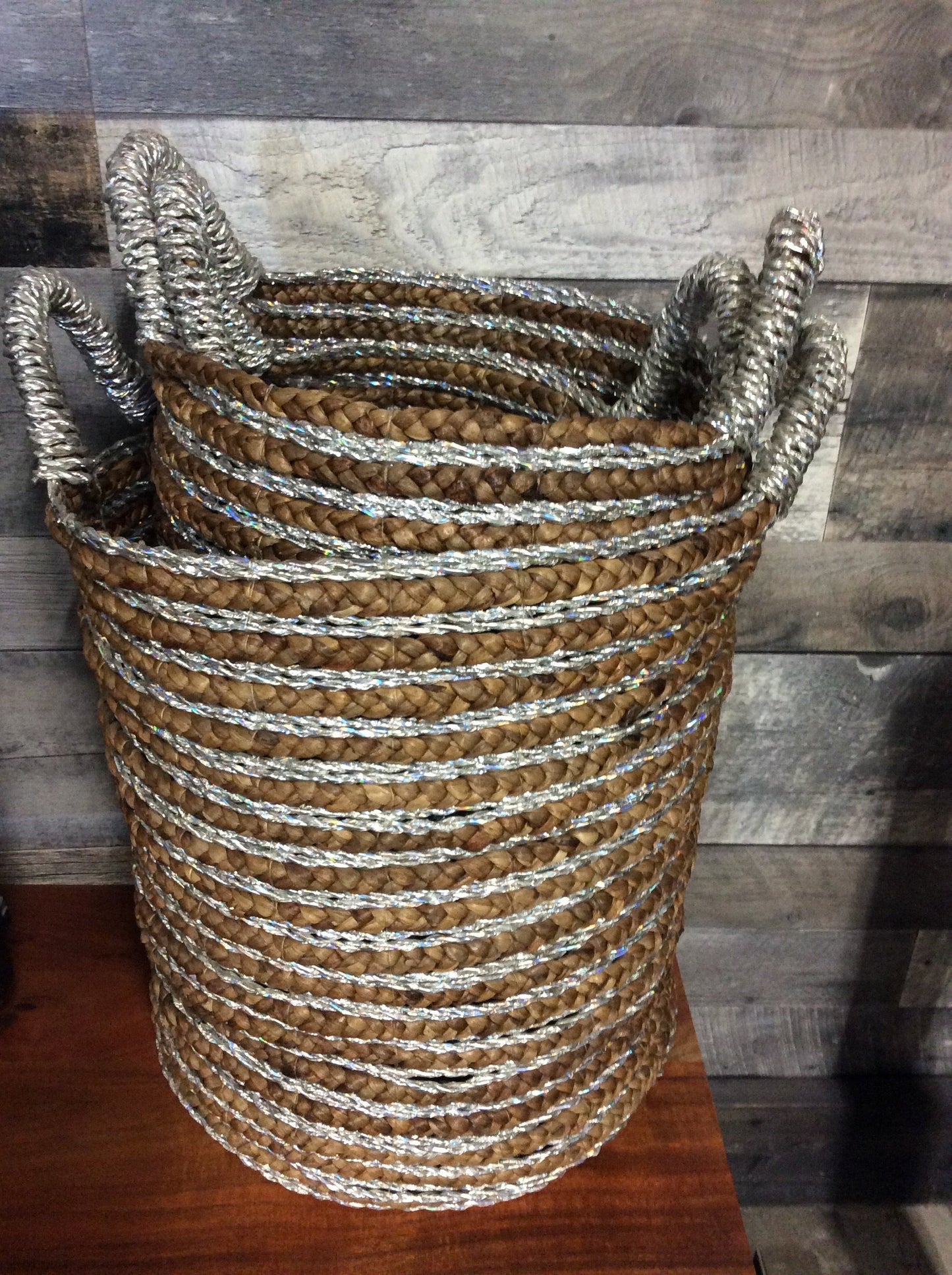 Wicker Storage Baskets with Silver embroidery
