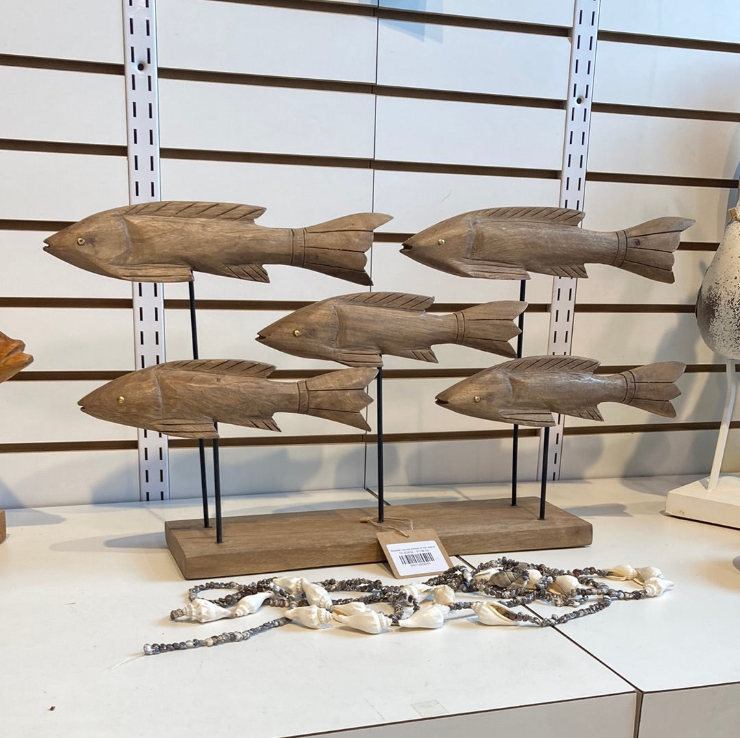 Wooden carved school of fish stand